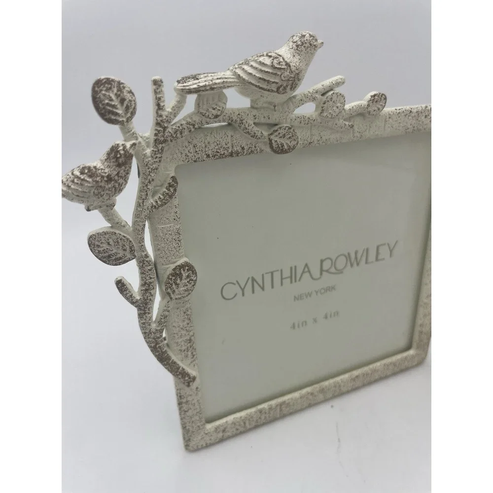 Cynthia Rowley 4X4 Birds on a Branch White Metal‎ Double Picture Photo Frame